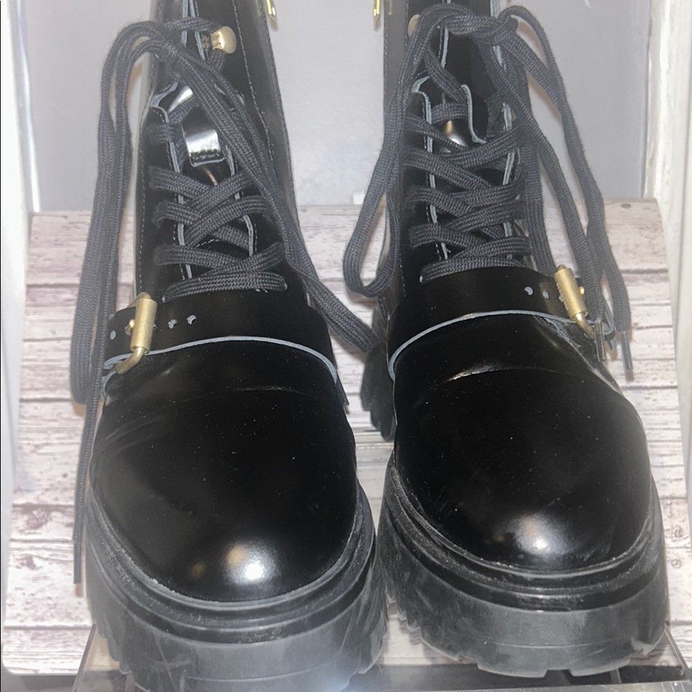 All Saints Black Combat Boots with Chunky Design and Lace-Up Style